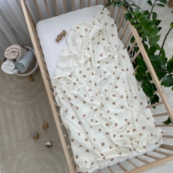 Păturică din muselină pentru bebeluși – Design cu ursuleți și buline